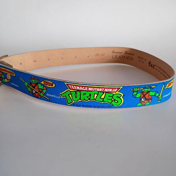 Vintage 90s Teenage Mutant Ninja Turtles Leather Belt Kids Size 20-22" TMNT - Picture 2 of 8